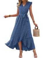 Women's Ruffle Cap Sleeve Swiss Dot Boho Maxi Dress
