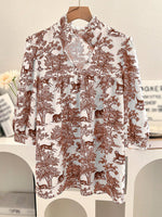Women's V-neck Ruffle Collar Printed Shirts