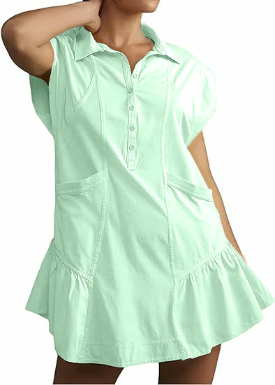 Button Down Shirt Dress with Pockets