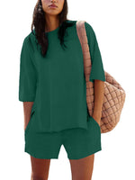 Women's Casual Matching Set with Slit Top and Shorts