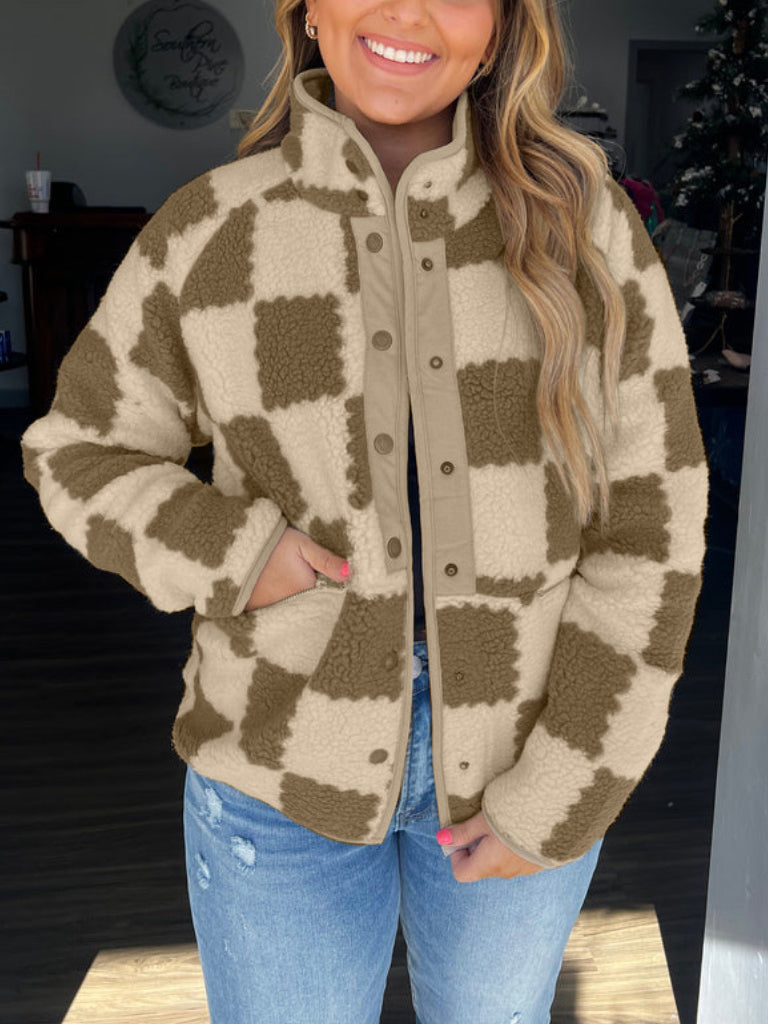 Women's Checkered Sherpa Fleece Jacket