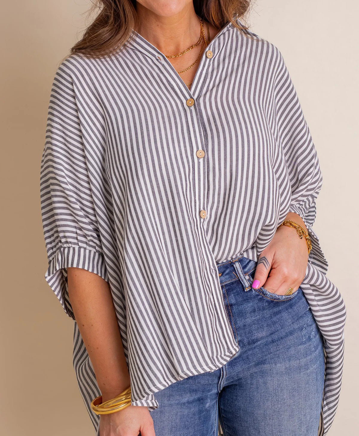Women's Oversized Striped Button-down Shirt