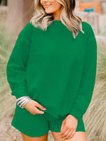 Women's Textured Long Sleeves Drawstring Shorts Set