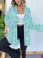 Women's Plaid Button Down Shirt with Elbow Patch Detailing