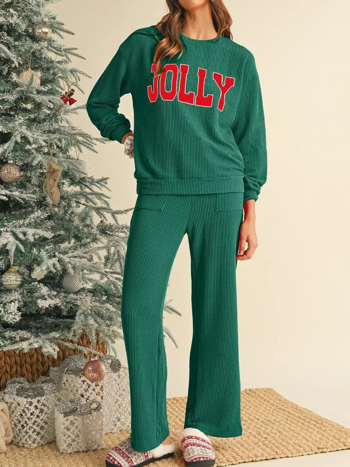 Women's Christmas Jolly Ribbed Lounge Set