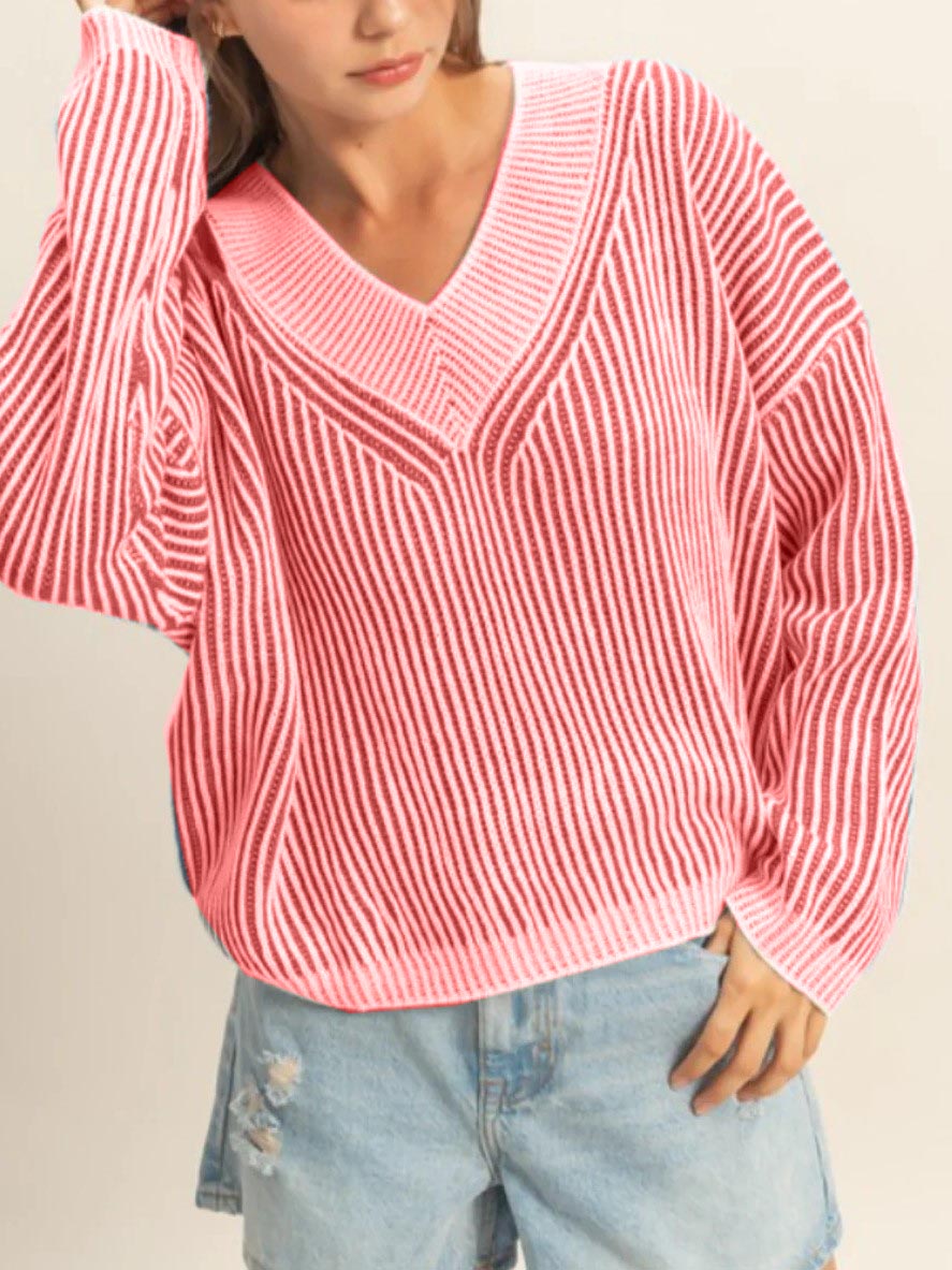 Women's Fashion Striped V-Neck Sweater