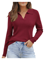 Women's Polo Neck Ribbed Knit Sweater