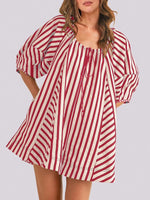 Women's Casual Loose Puff Sleeve Striped Romper