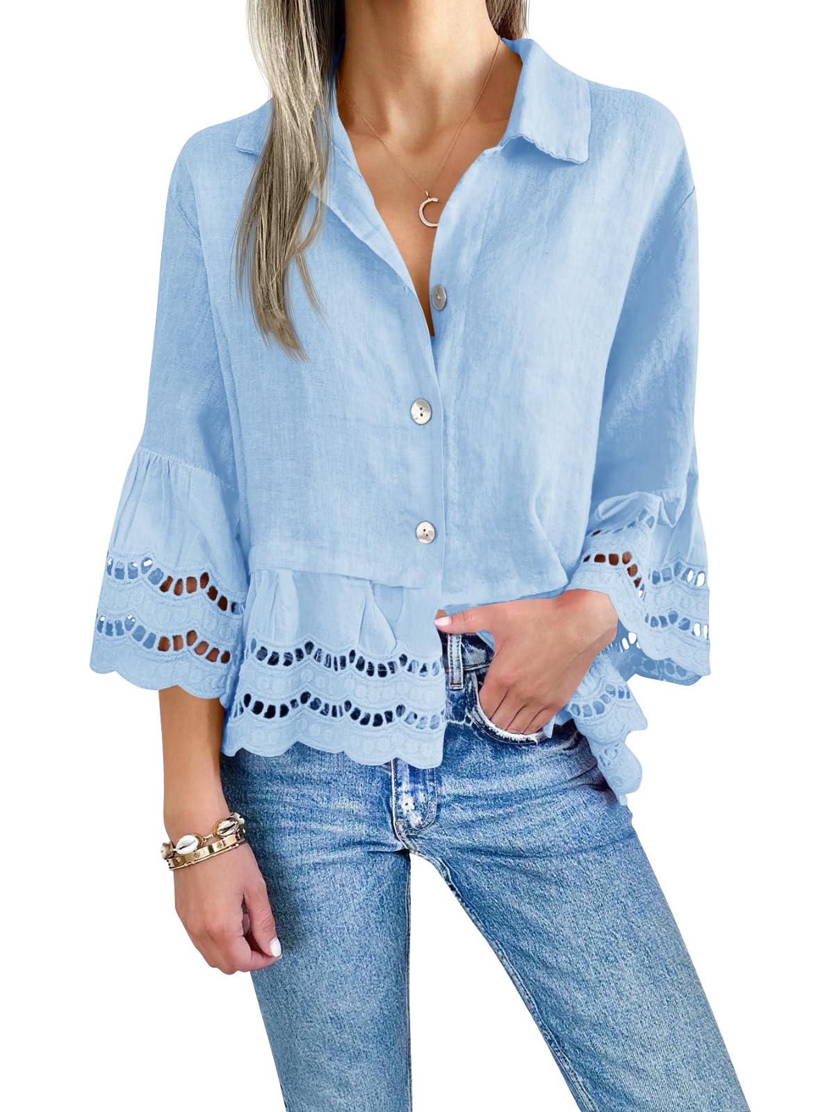 Women's Eyelet Lace Blouse Tops