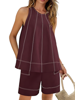 Women's Stitching Tank Tops and High Waist Shorts Set