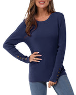 Women's Long-Sleeve Button Crew Neck Pullover Sweater