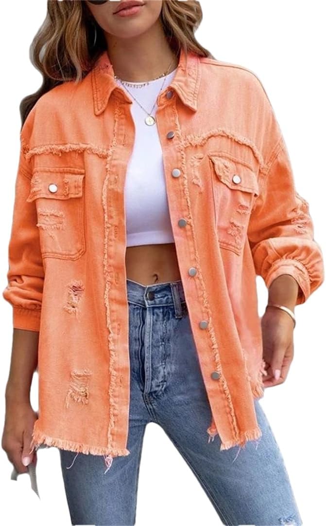 Women's Distressed Denim Lapel Jacket