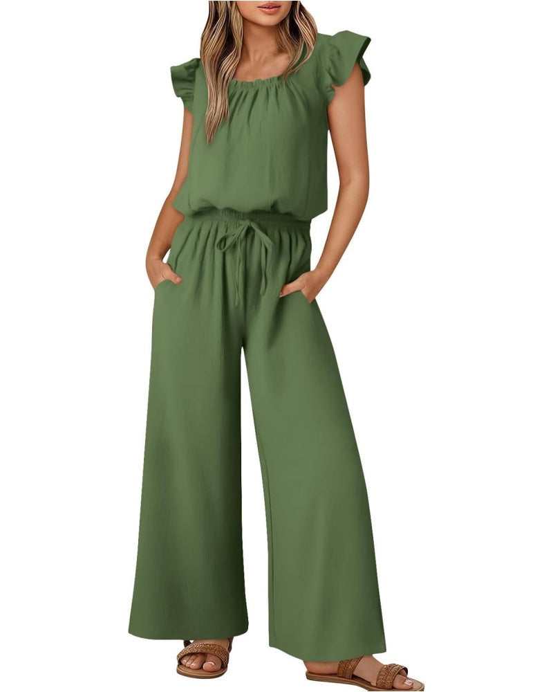 Women's Ruffle Sleeve Solid Color One Piece Jumpsuit