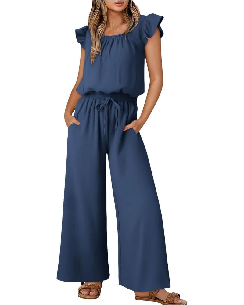 Women's Ruffle Sleeve Solid Color One Piece Jumpsuit
