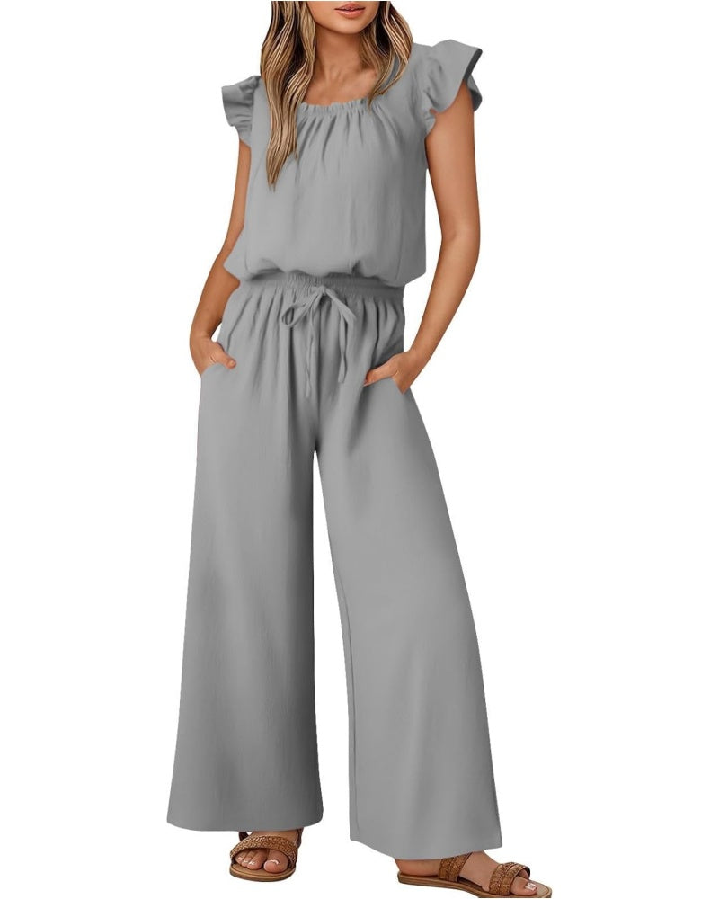 Women's Ruffle Sleeve Solid Color One Piece Jumpsuit