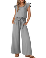 Women's Ruffle Sleeve Solid Color One Piece Jumpsuit