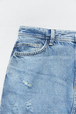Front Slit Fringe Denim Skirt