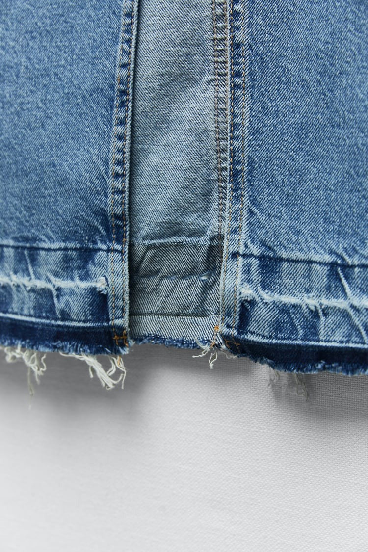 Front Slit Fringe Denim Skirt