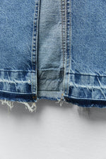 Front Slit Fringe Denim Skirt