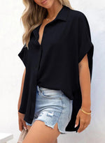 Women's Casual Short Sleeve Slit Hem Button Shirt