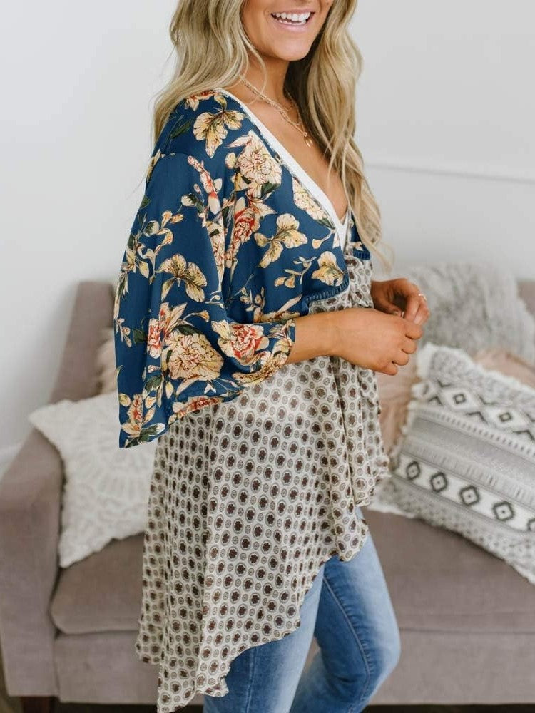 Summer Floral Kimono Ruffle Sleeve Tie Cardigans