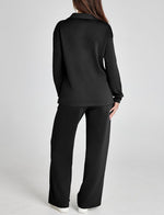 Women's Casual Polo Top and Wide Leg Pants Matching Sets
