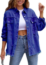 Women's Distressed Denim Lapel Jacket