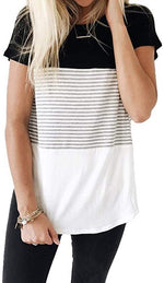 Striped Panel Crew Neck Short Sleeve Casual T-Shirt