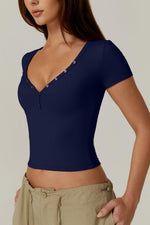 Women's V Neck Button Fit Cropped Top
