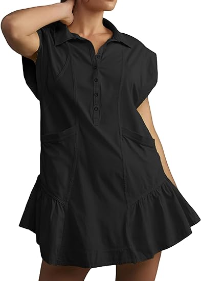 Button Down Shirt Dress with Pockets
