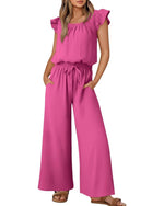 Women's Ruffle Sleeve Solid Color One Piece Jumpsuit