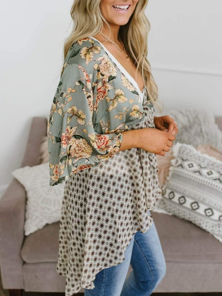 Summer Floral Kimono Ruffle Sleeve Tie Cardigans