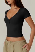 Women's V Neck Button Fit Cropped Top
