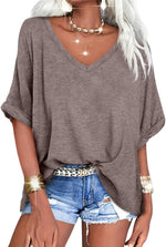 Women's Casual Oversized V-Neck Shoer Sleeve T-Shirt