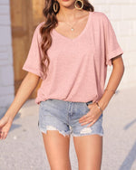 Women's Casual Oversized V-Neck Shoer Sleeve T-Shirt