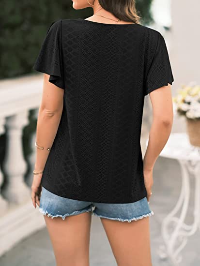 Women's Hollow Waistband Ruffle Sleeve T-shirt