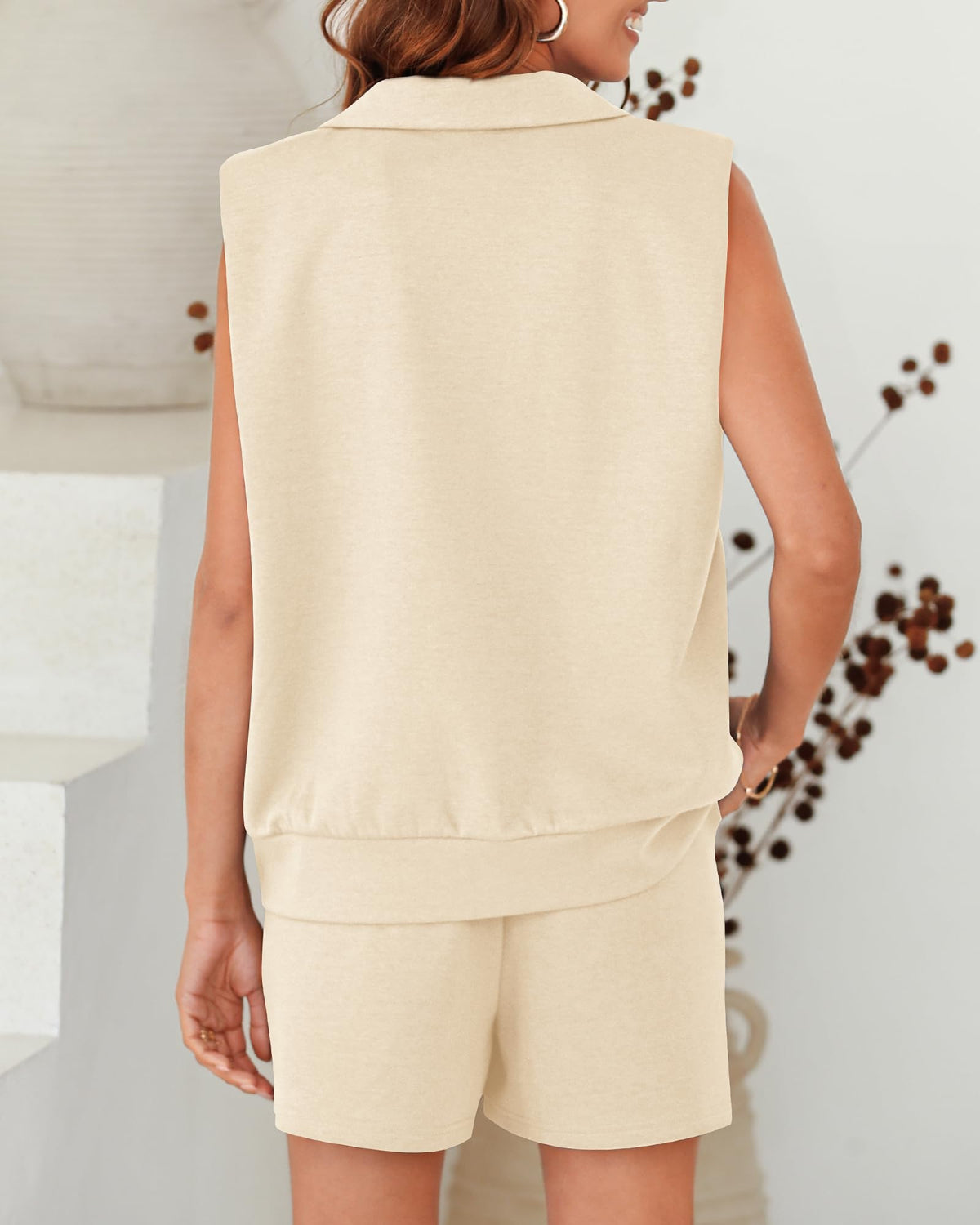 Women's Oversized Sleeveless Sweatshirt Shorts Two Piece Set