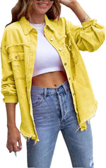 Women's Distressed Denim Lapel Jacket