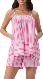 Women's Striped Tank Top and Shorts Two-Piece Set