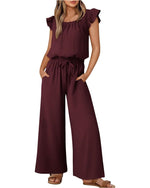 Women's Ruffle Sleeve Solid Color One Piece Jumpsuit