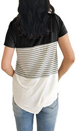 Striped Panel Crew Neck Short Sleeve Casual T-Shirt