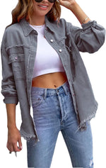Women's Distressed Denim Lapel Jacket