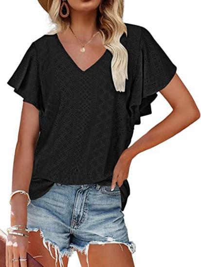 Women's Hollow Waistband Ruffle Sleeve T-shirt