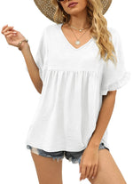 Women's Casual V Neck Ruffle Sleeve Blouse