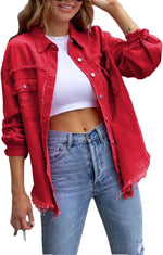 Women's Distressed Denim Lapel Jacket
