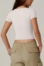 Women's V Neck Button Fit Cropped Top