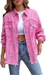 Women's Distressed Denim Lapel Jacket