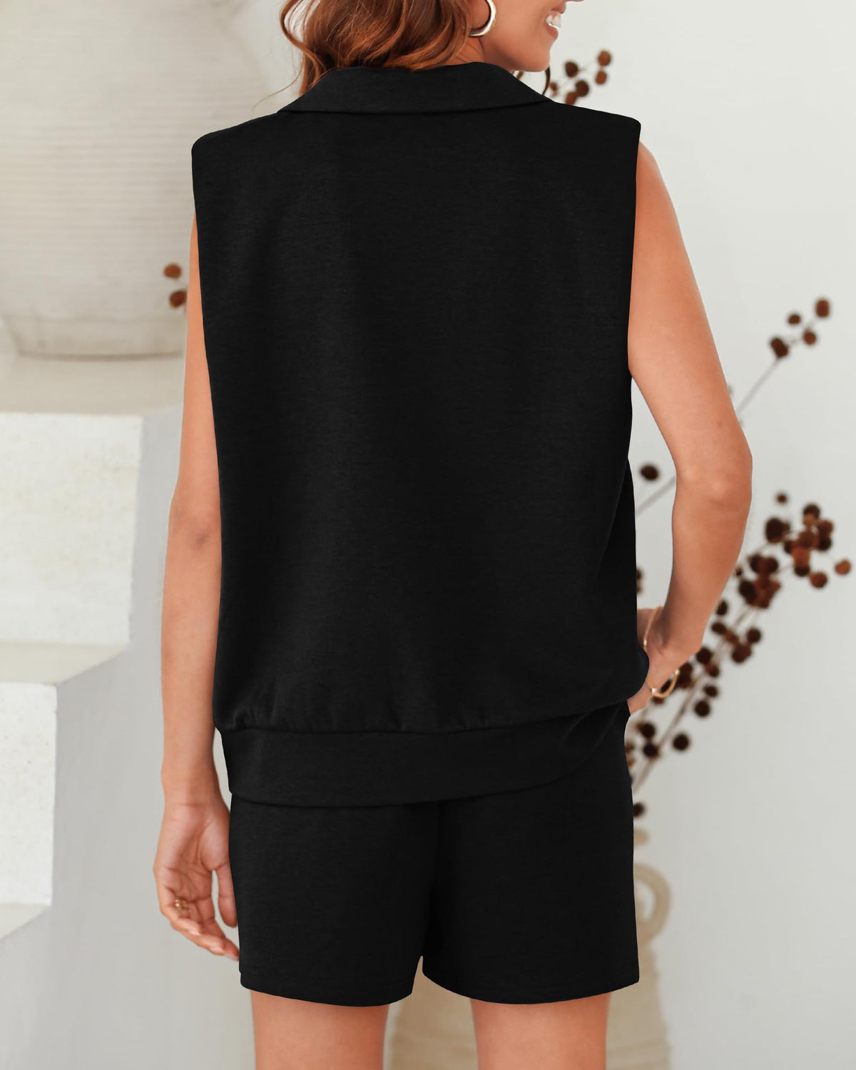 Women's Oversized Sleeveless Sweatshirt Shorts Two Piece Set