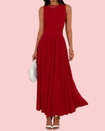 Women's Solid Sleeveless Ruched High Waisted Tank Dress with Pockets