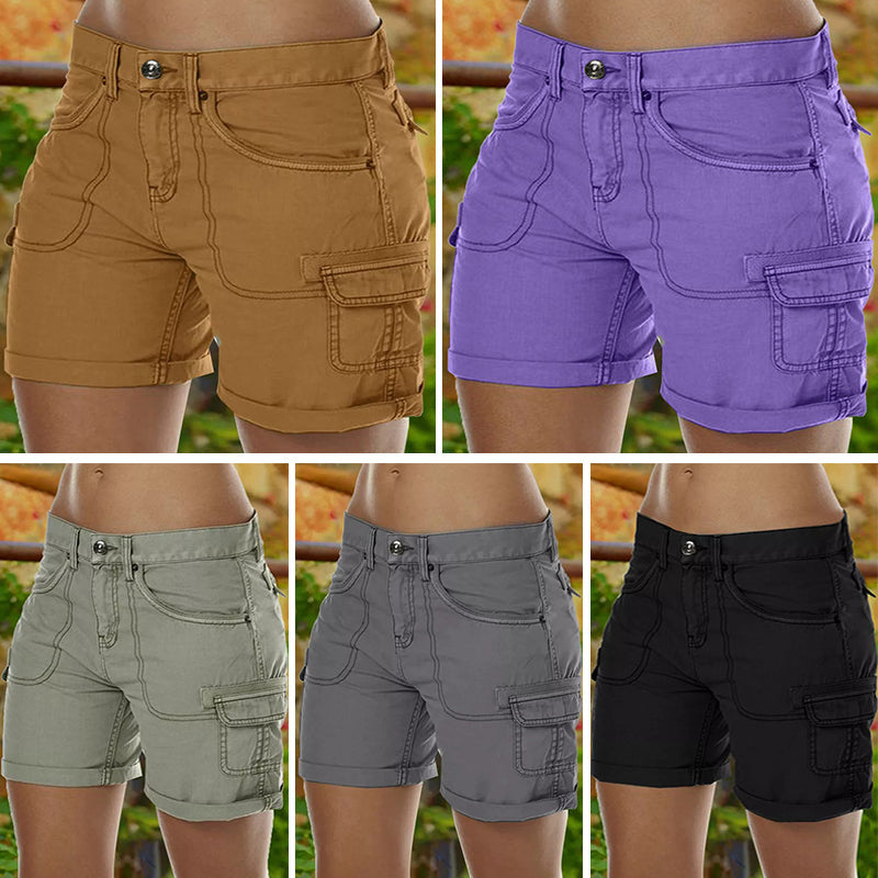Solid Stitch Trim Roll Hem Shorts